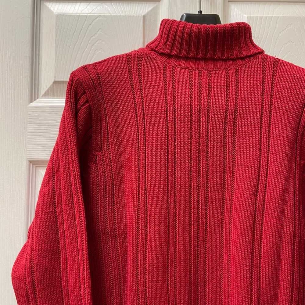 Vintage Women's Red Wide Ribbed Turtleneck Sweater Stretchy Cotton (approx. M)‎